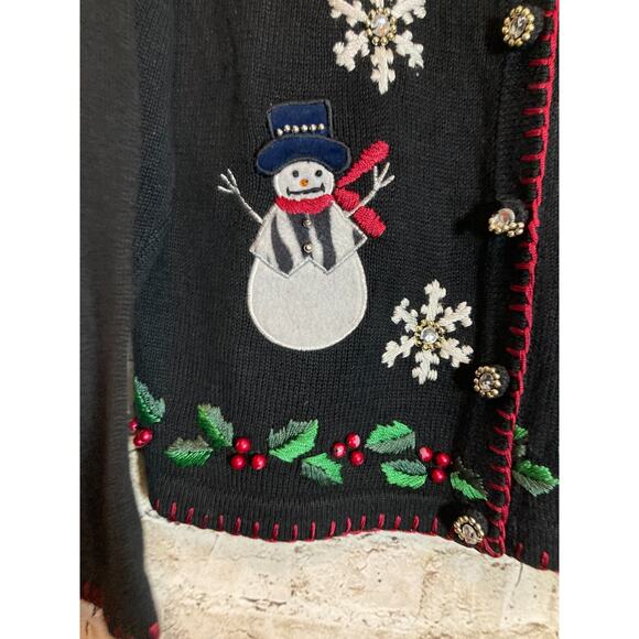 Vintage B.P. Design Sweater Womens Medium Christmas Snow Men Embroidered Ramie - Picture 5 of 13